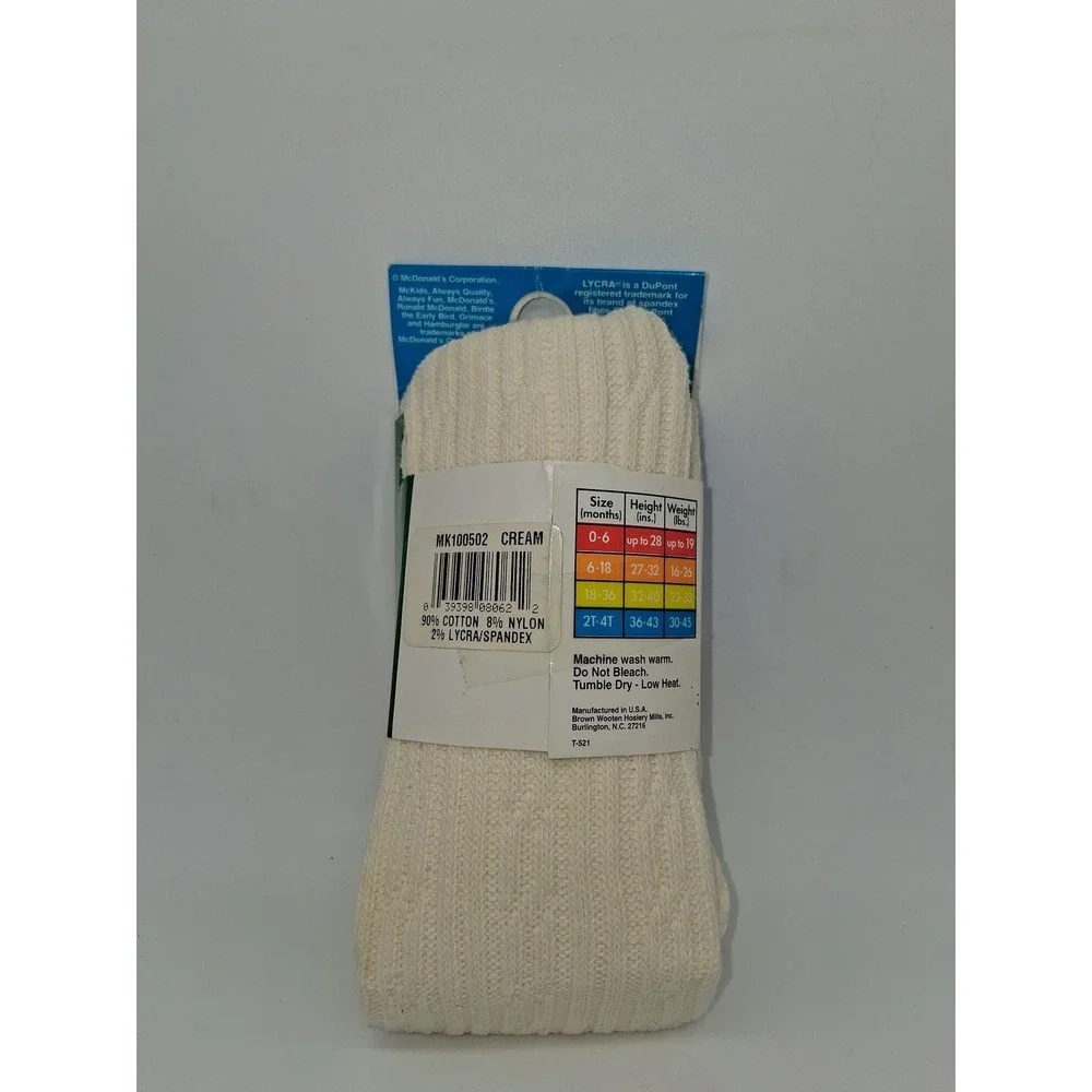 Vintage McKids Toddler Girls Cable Knit Tights Cream Cotton Lycra 2T-4T New